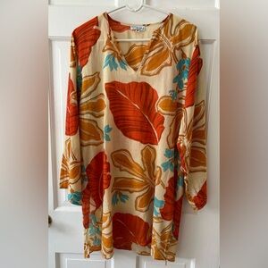 ROLLER RABBIT 100% Cotton Long Sleeve  Lightweight dress Women's Sz 18 Orange XL